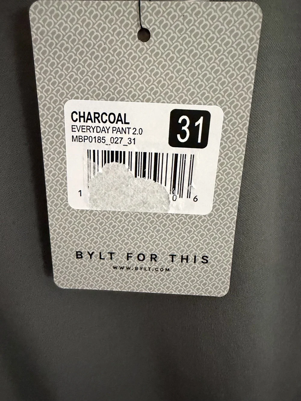 NWT BYLT Basics Men's Everyday Pant 2.0 Classic Fit Charcoal
